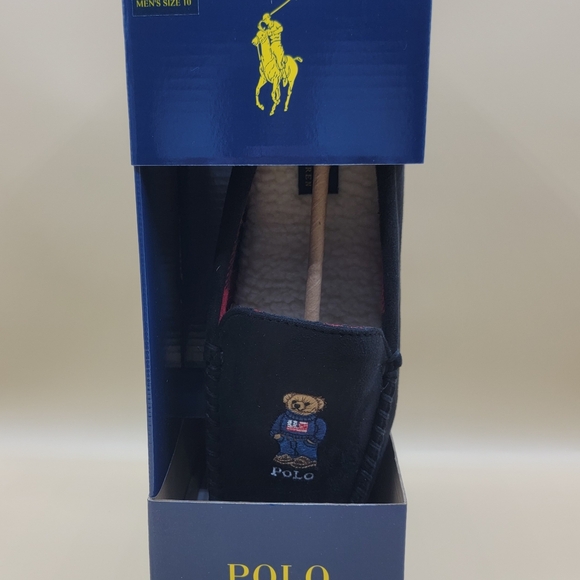 Polo Ralph Lauren Americana Polo Bear Slippers Memory Foam Black Size 10 New - Picture 7 of 13